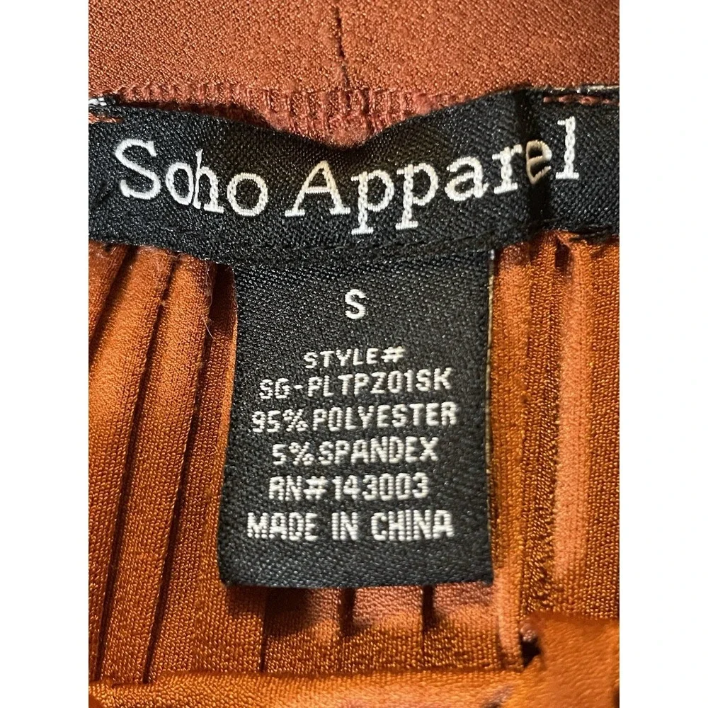 Y2K SoHo Pleated Maxi Skirt Sz S Rustic Brown Elastic Waist Career Party - Picture 7 of 13